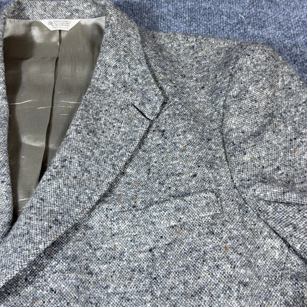 Vintage Sutter & Grant Mens Grey Tweed Wool Blazer Sport Coat Made in USA